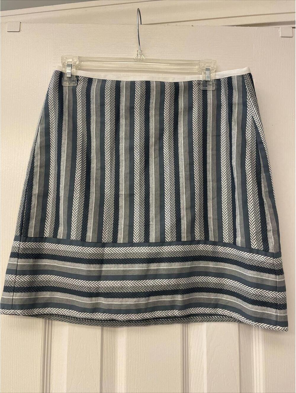 Ann Taylor Loft Navy Blue & White Striped Skirt Sailor Lined Size 4 Classic Work